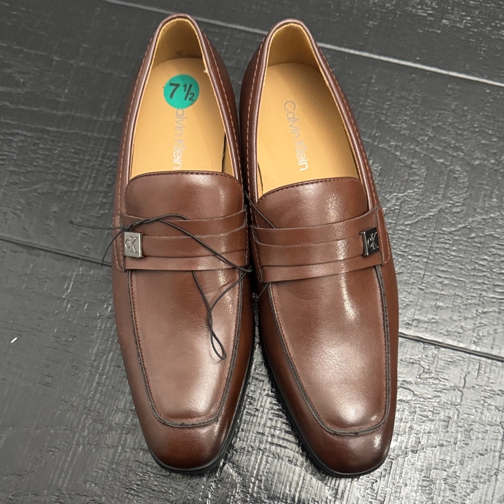 Calvin Klein Men's Leather Slip-On Loafers - Rich Brown